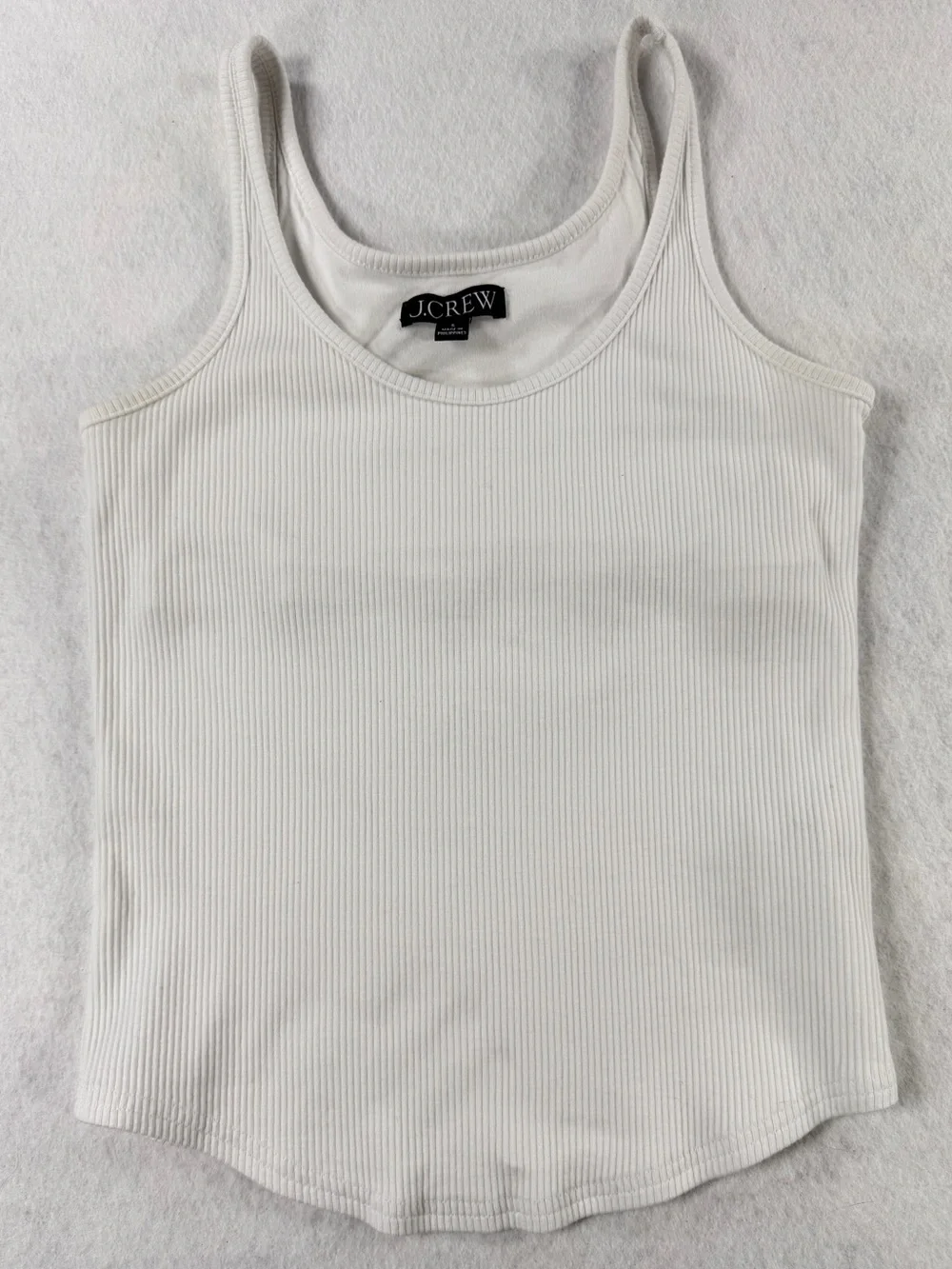 J.Crew White Ribbed Tank Top Womens Small Built In Shelf Bra Stretch Modal